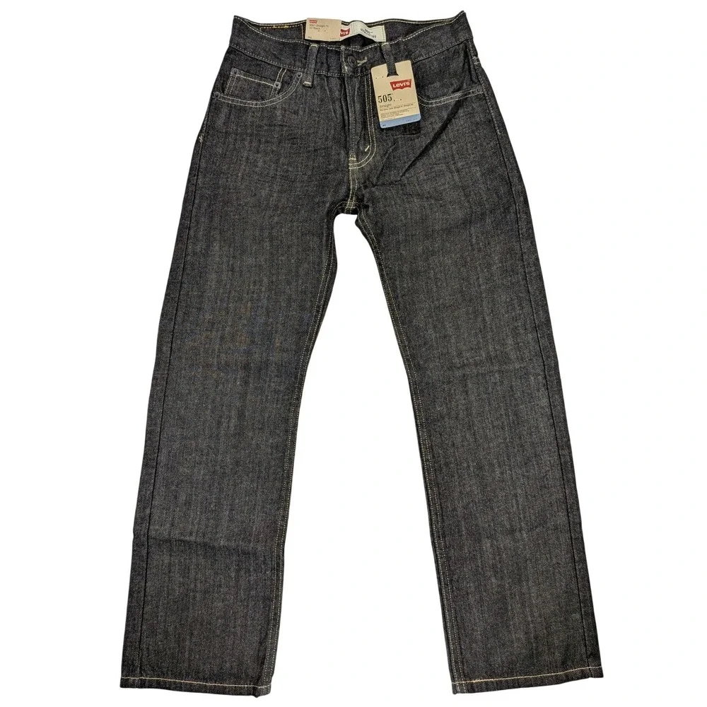 NWT Levi's 505 Jeans Boys 14 Reg 27 Dark Denim Straight Bootcut Sits Below Waist